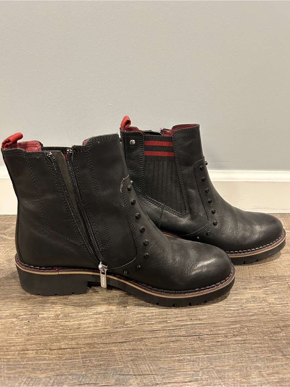 PIKOLINOS Black Ankle Boots with Red Stripe Accent - Picture 2 of 5